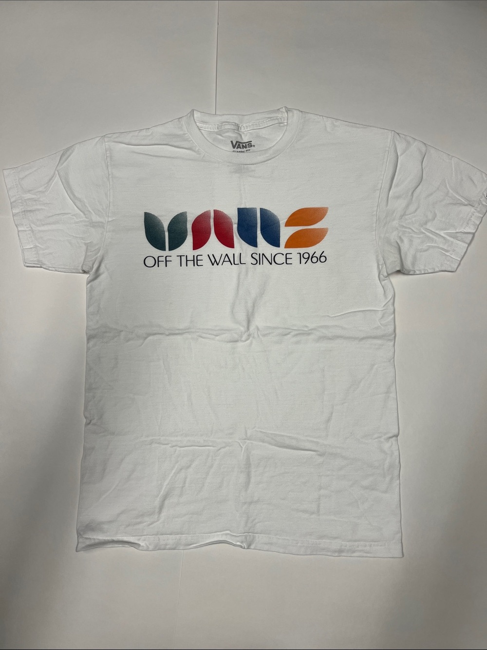 Vans White Short-Sleeve Tee with Multicolor 'Off The Wall Since 1966' Logo